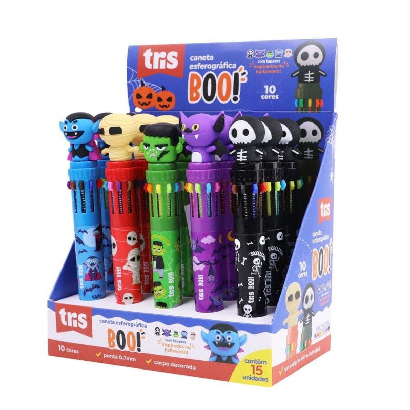 CANETA ESFEROGRAFICA 0.7 10 CORES BOO TRIS - REF. 905130 - PACOTE COM 15 UNIDADES