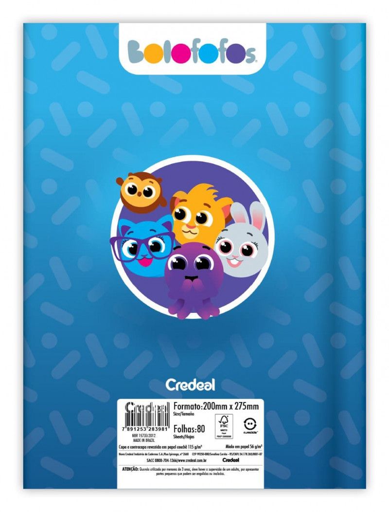 CADERNO BROCHURAO CAPA DURA 80 FOLHAS BOLOFOFOS CREDEAL - REF. 283981 - PACOTE COM 5 UNIDADES