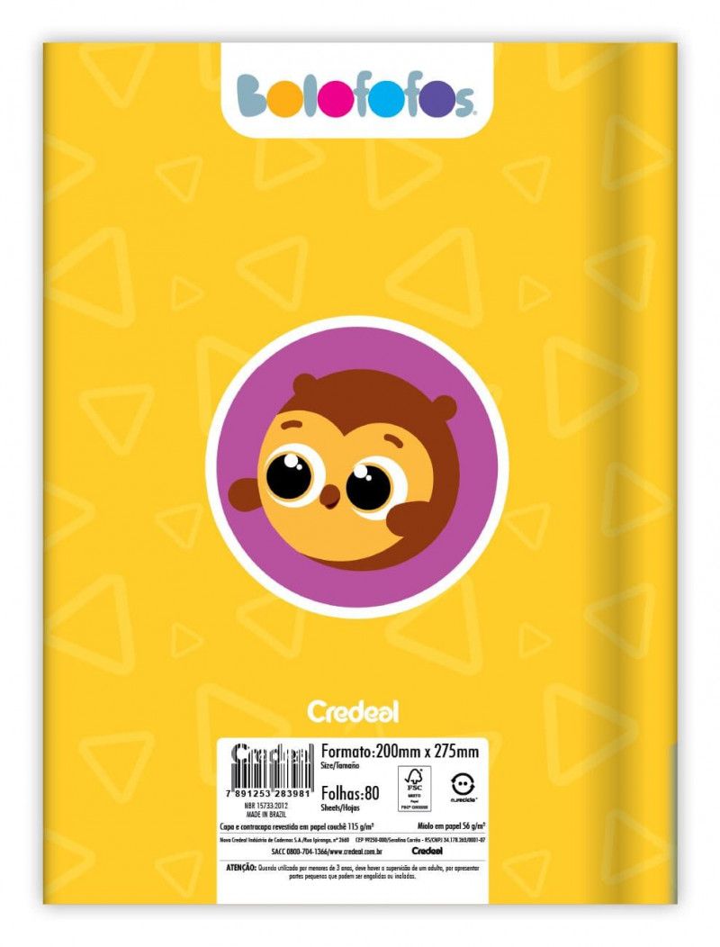 CADERNO BROCHURAO CAPA DURA 80 FOLHAS BOLOFOFOS CREDEAL - REF. 283981 - PACOTE COM 5 UNIDADES