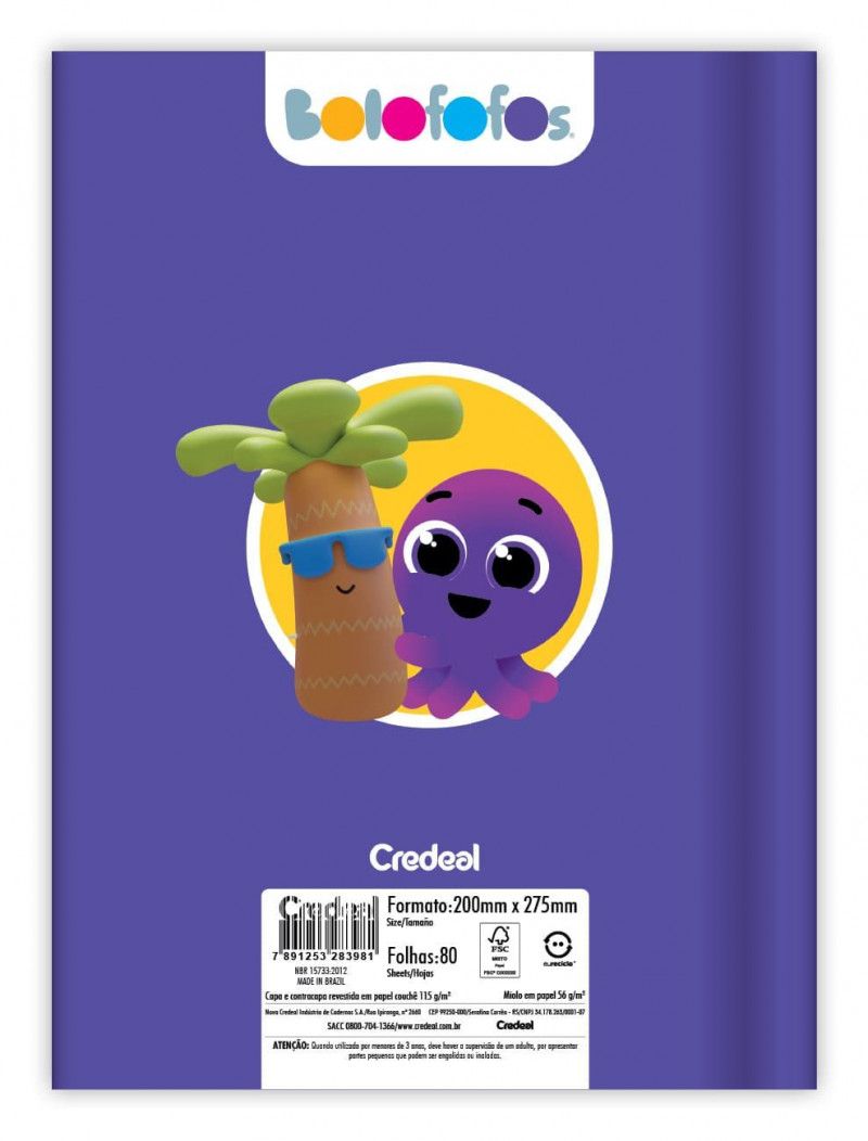 CADERNO BROCHURAO CAPA DURA 80 FOLHAS BOLOFOFOS CREDEAL - REF. 283981 - PACOTE COM 5 UNIDADES