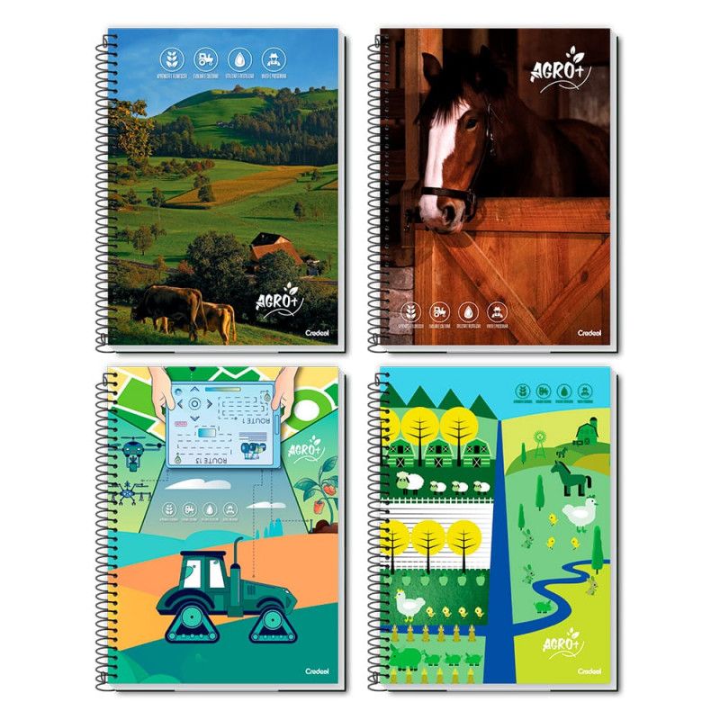 CADERNO 1 MATERIA CAPA DURA 80 FOLHAS AGRO+ CREDEAL - REF. 277706 - PACOTE COM 3 UNIDADES