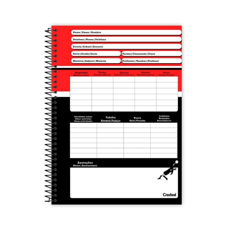 CADERNO 20 MATERIAS CAPA DURA 320 FOLHAS SPFC CREDEAL - REF. 284452 - PACOTE COM 2 UNIDADES