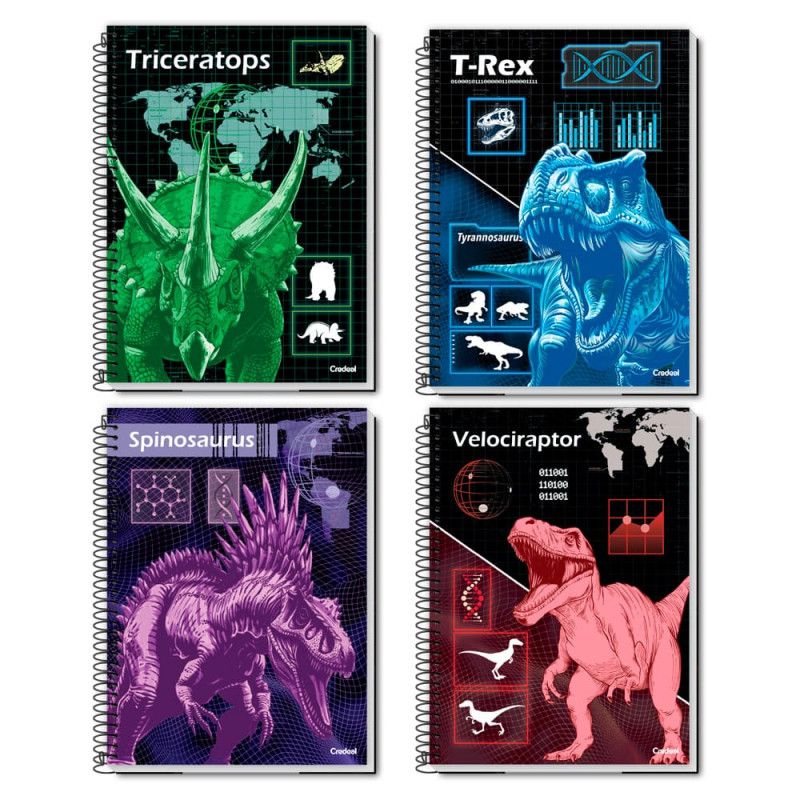 CADERNO 10 MATERIAS CAPA DURA 160 FOLHAS SUPER DINO CREDEAL - REF. 285299 - PACOTE COM 2 UNIDADES