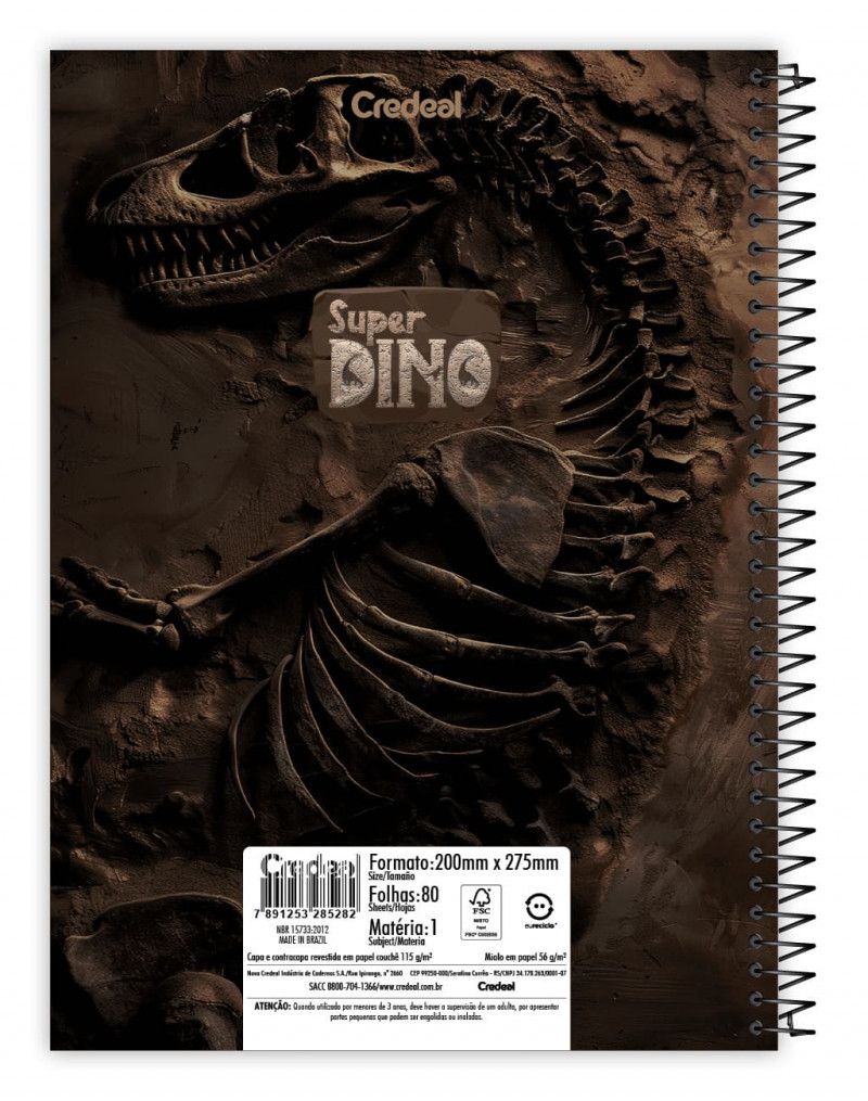 CADERNO 10 MATERIAS CAPA DURA 160 FOLHAS SUPER DINO CREDEAL - REF. 285299 - PACOTE COM 2 UNIDADES