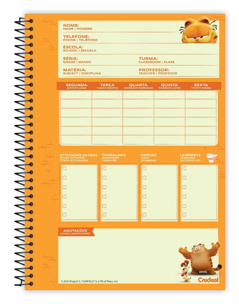 CADERNO 10 MATERIAS CAPA DURA 160 FOLHAS GARFIELD O FILME CREDEAL - REF. 284247 - PACOTE COM 2 UNIDADES
