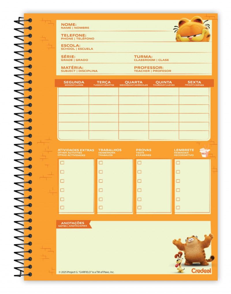 CADERNO 1 MATERIA CAPA DURA 80 FOLHAS GARFIELD O FILME CREDEAL - REF. 284230 - PACOTE COM 3 UNIDADES