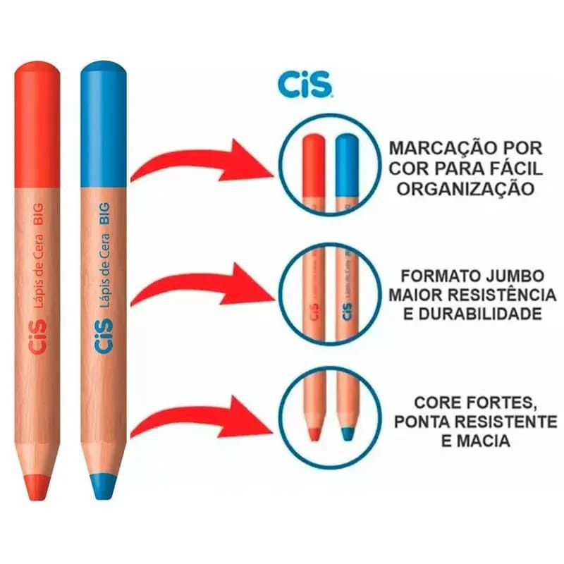 LAPIS DE CERA JUMBO COM 6 CORES CIS  - REF. 52.2600 - CAIXA COM 6 UNIDADES