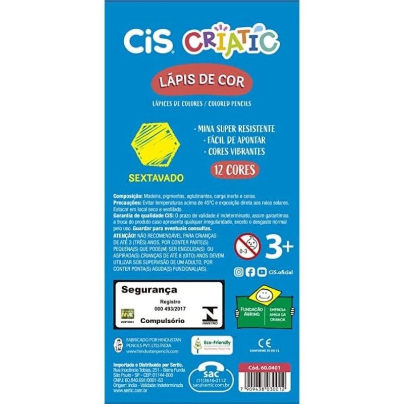 LAPIS DE COR CIS CRIATIC 12 CORES CIS - REF. 60.0401 - CAIXA COM 12 UNIDADES