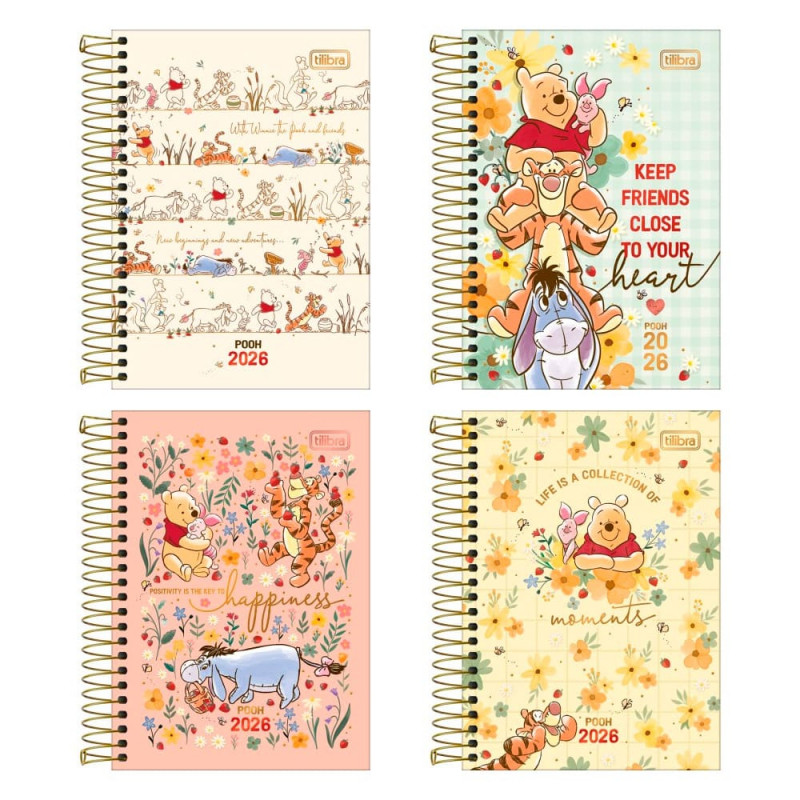 AGENDA ESPIRAL POOH M5 2026 TILIBRA - REF. 347841 - PACOTE COM 5 UNIDADES