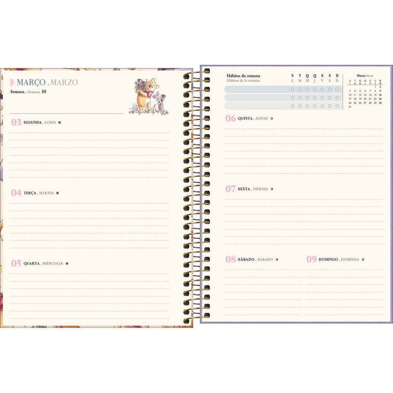 AGENDA ESPIRAL PLANNER POOH M7 2025 TILIBRA - REF. 302341 - PACOTE COM 4 UNIDADES