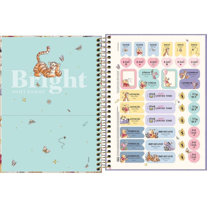AGENDA ESPIRAL PLANNER POOH M7 2025 TILIBRA - REF. 302341 - PACOTE COM 4 UNIDADES