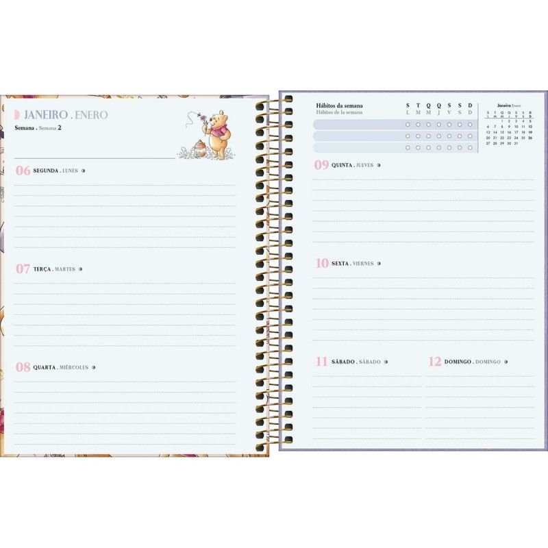 AGENDA ESPIRAL PLANNER POOH M7 2025 TILIBRA - REF. 302341 - PACOTE COM 4 UNIDADES