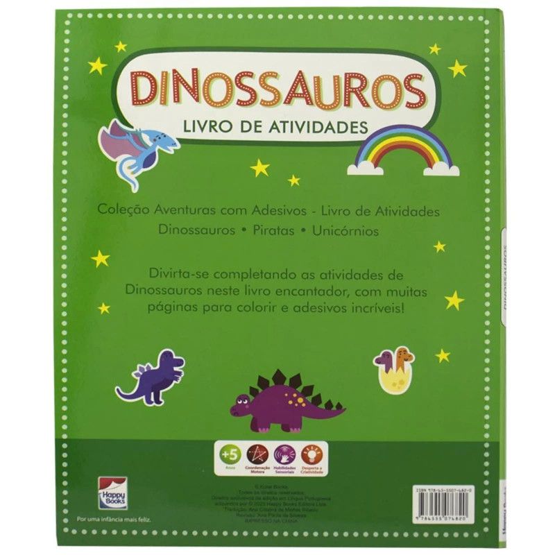 AVENTURAS COM ADESIVOS LIVRO DE ATIVIDADES DINOSSAUROS - REF. 314706 - 1 UNIDADE
