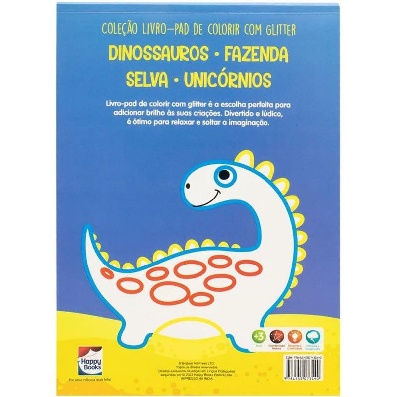 LIVRO-PAD DE COLORIR COM GLITTER DINOSSAUROS - REF. 310638 - 1 UNIDADE