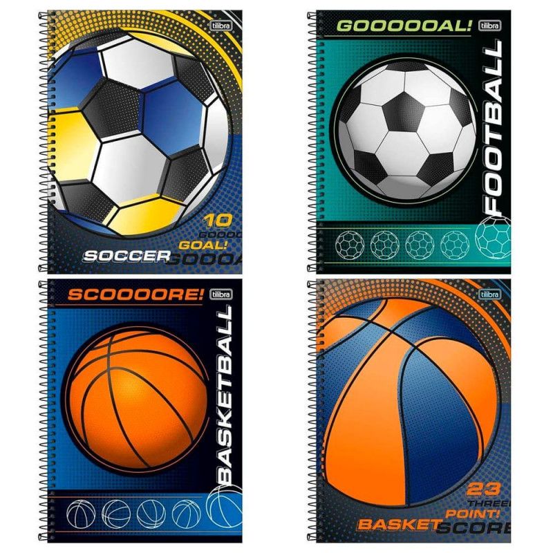 CADERNO 10 MATERIAS CAPA DURA 160 FOLHAS CONNECT SCORE TILIBRA - REF. 359297 - PACOTE COM 4 UNIDADES