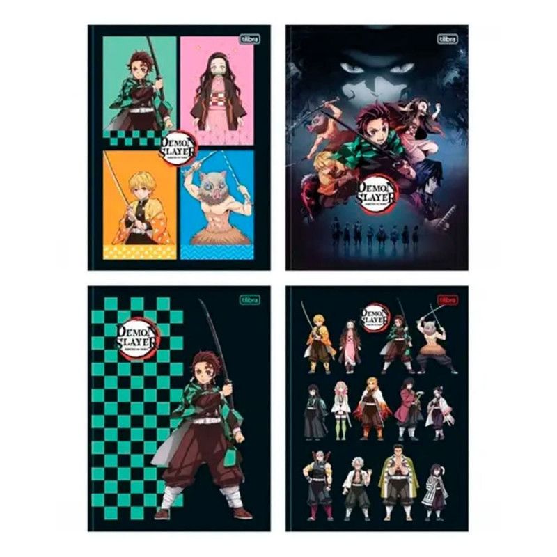 CADERNO BROCHURAO CAPA DURA 80 FOLHAS DEMON SLAYER TILIBRA - REF. 354481 - PACOTE COM 5 UNIDADES