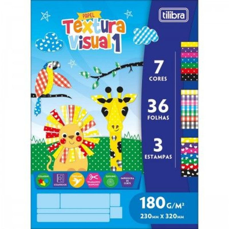 BLOCO TEXTURA VISUAL 1 180G 7 CORES 36 FOLHAS TILIBRA - REF. 356123 - PACOTE COM 4 UNIDADES