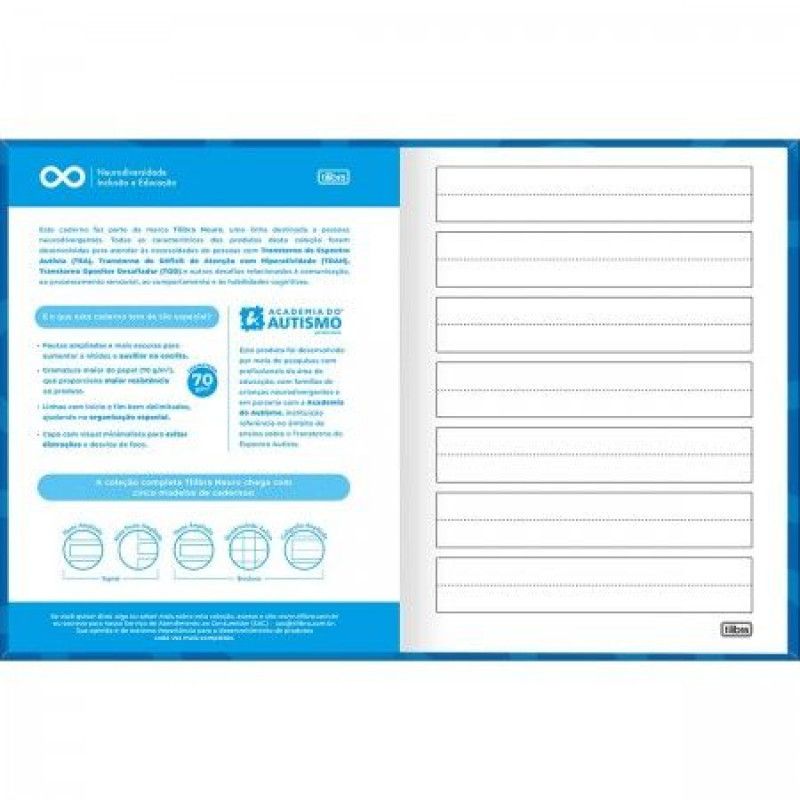 CADERNO BROCHURA CAPA DURA CALIGRAFIA NEURO 40 FOLHAS TILIBRA - REF. 387991 - PACOTE COM 5 UNIDADES