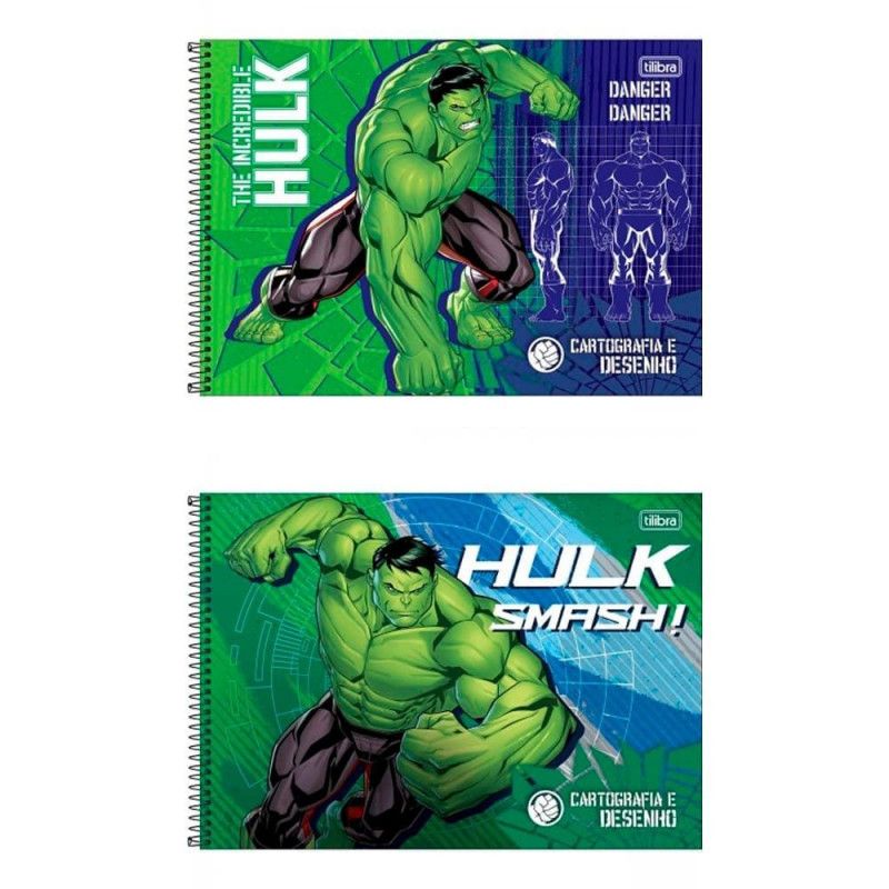 CADERNO CARTOGRAFIA CAPA DURA 80 FOLHAS HULK TILIBRA - REF. 358576 - PACOTE COM 4 UNIDADES