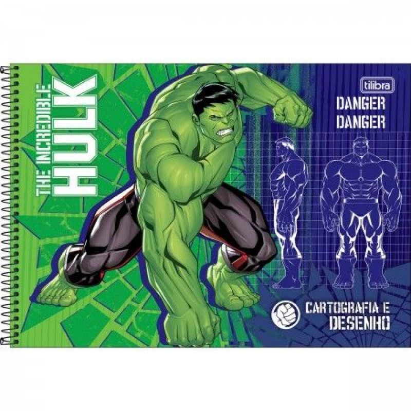 CADERNO CARTOGRAFIA CAPA DURA 80 FOLHAS HULK TILIBRA - REF. 358576 - PACOTE COM 4 UNIDADES