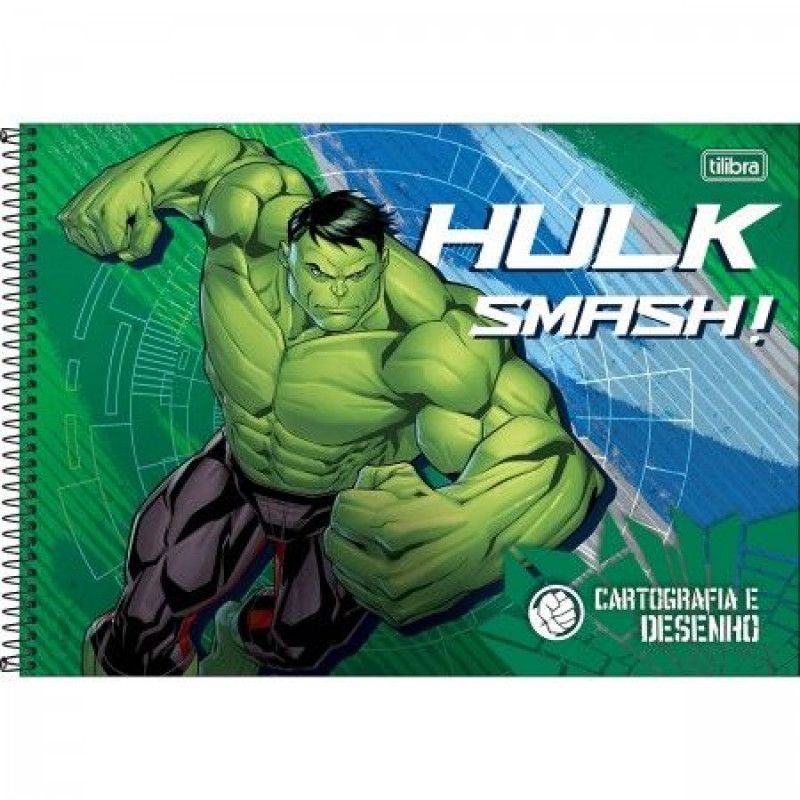 CADERNO CARTOGRAFIA CAPA DURA 80 FOLHAS HULK TILIBRA - REF. 358576 - PACOTE COM 4 UNIDADES