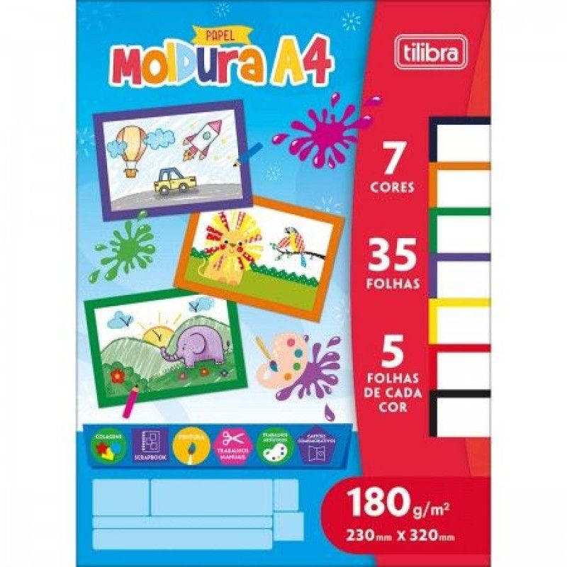 BLOCO MOLDURA A4 120G 7 CORES 32 FOLHAS TILIBRA - REF. 356166 - PACOTE COM 4 UNIDADES