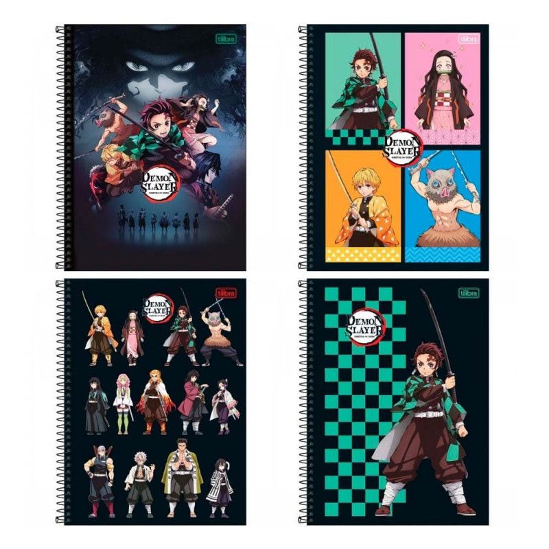 CADERNO 1 MATERIA CAPA DURA 80 FOLHAS DEMON SLAYER TILIBRA - REF. 354465 - PACOTE COM 4 UNIDADES