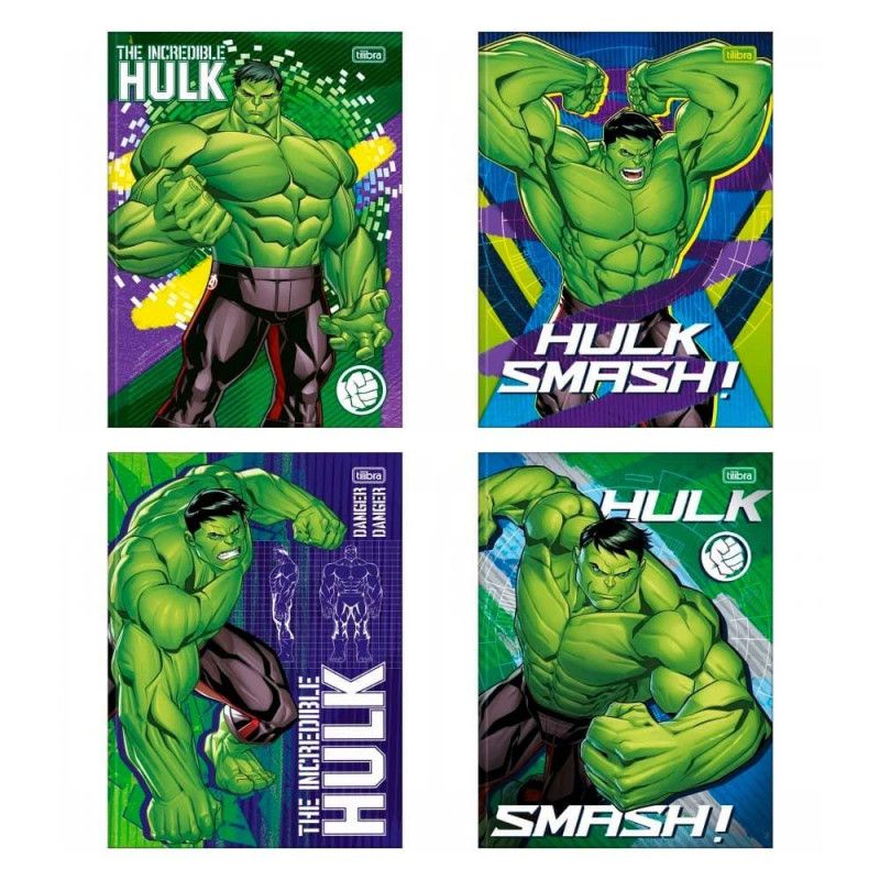 CADERNO BROCHURAO CAPA DURA 80 FOLHAS HULK TILIBRA - REF. 358550 - PACOTE COM 5 UNIDADES