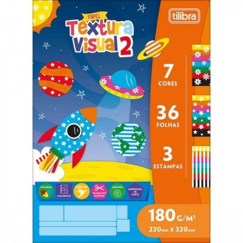 BLOCO TEXTURA VISUAL 2 180G 7 COR 36 FOLHAS TILIBRA - REF. 356131 - PACOTE COM 4 UNIDADES