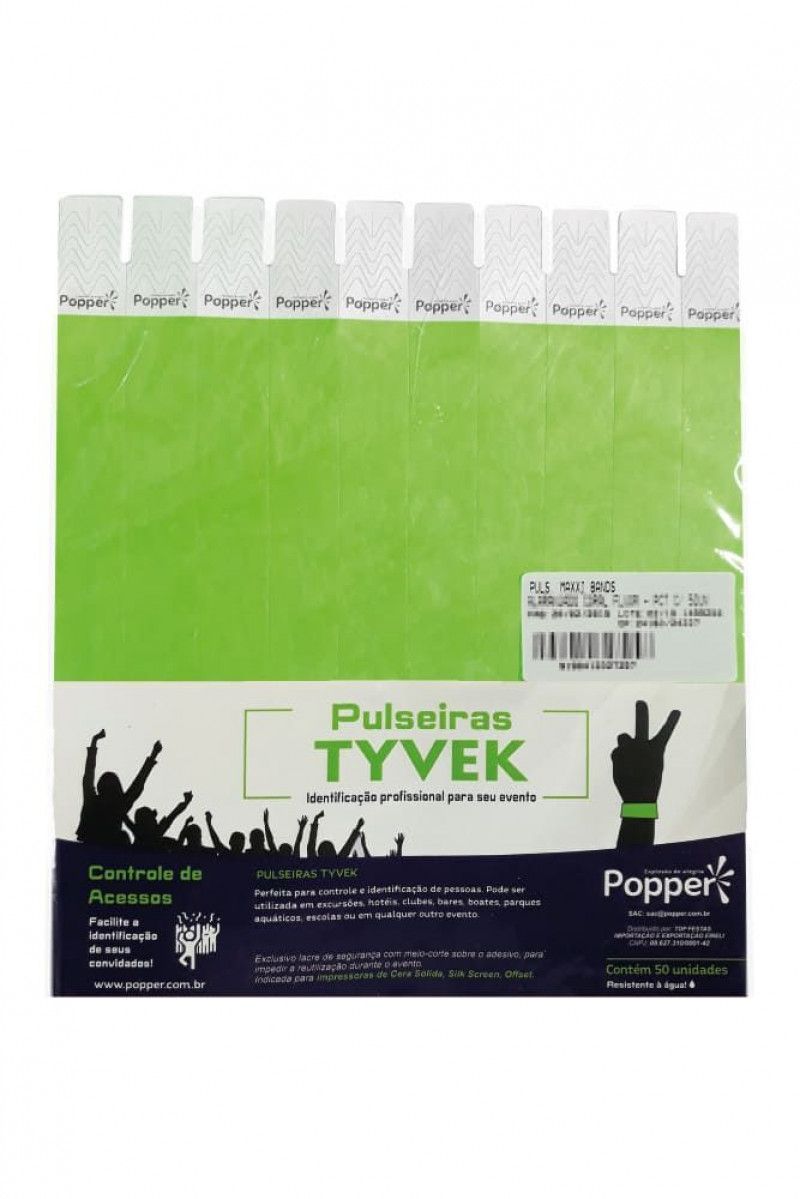 PULSEIRA DE IDENTIFICACAO INKJET/LASER VERDE FLUOR COM 50 UNIDADES POPPER - REF. 2048-VD FL - 1 PACOTE