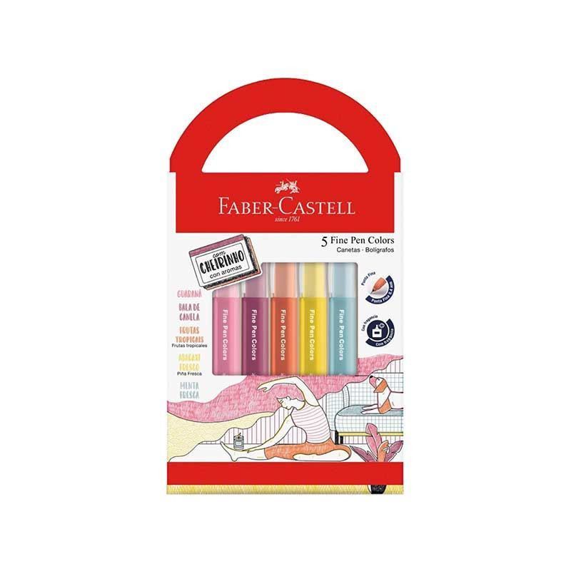 CANETA HIDROGRAFICA 0.4 FINE PEN COM 5 PECAS COM CHEIRINHO FABER-CASTELL - REF. FPB/ES5REZF - PACOTE COM 6 UNIDADES