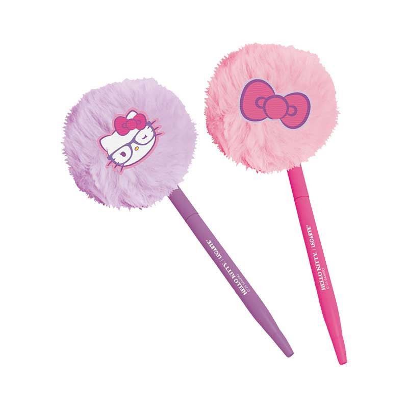 CANETA ESFEROGRAFICA 1.0 POMPOM COM APLIQUE HELLO KITY - REF. 10008 - CAIXA COM 8 UNIDADES