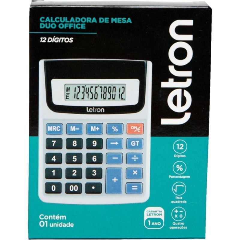 CALCULADORA 12 DIGITOS BATERIA 10CM PRATA LETRON - REF. 99322 - 1 UNIDADE