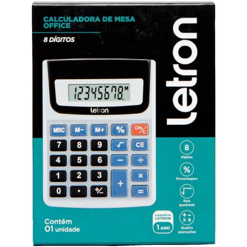 CALCULADORA 8 DIGITOS BATERIA 9,9CM PRATA LETRON - REF. 99321 - 1 UNIDADE