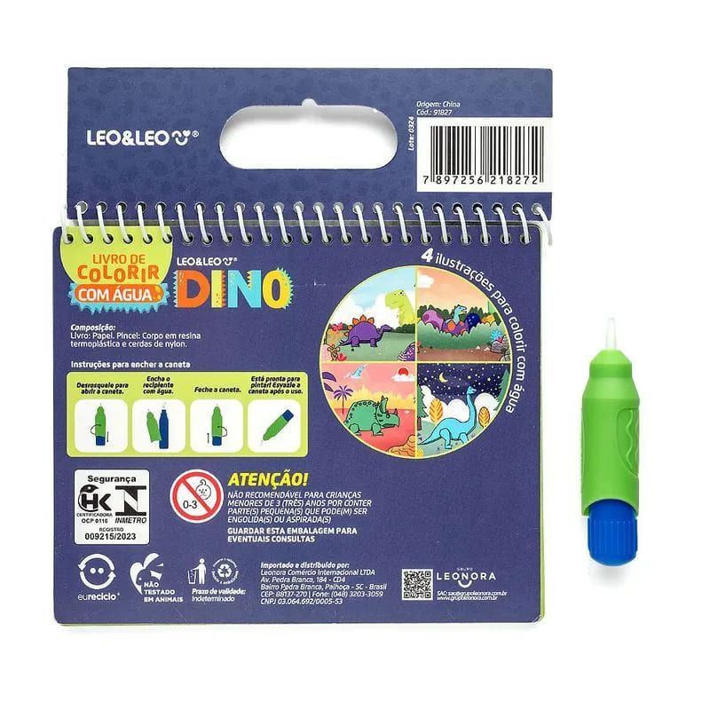 LIVRO DE COLORIR COM AGUA DINO LEO E LEO - RERF. 91827 - 1 UNIDADE