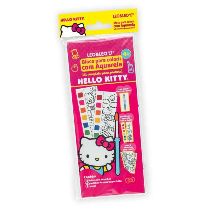 BLOCO DE COLORIR COM AQUARELA HELLO KITY LEO E LEO - REF. 91825 - 1 UNIDADE
