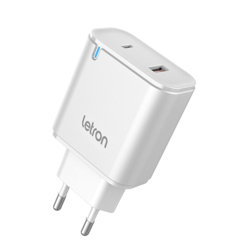 FONTE CARREGADOR CELULAR 2 ENTRADAS USB/TIPO-C BRANCO LETRON - REF. 74664 - 1 UNIDADE