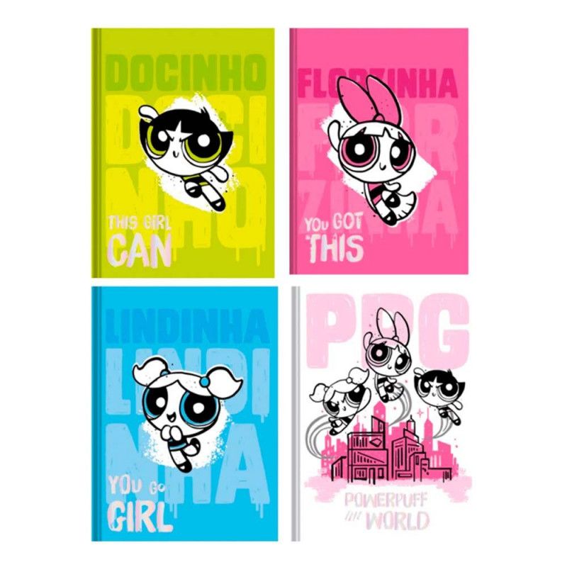 CADERNO BROCHURAO CAPA DURA 160 FOLHAS COLEGIAL MENINAS SUPERPODEROSAS ANIMATIVA - REF. 10835 - PACOTE COM 2 UNIDADES