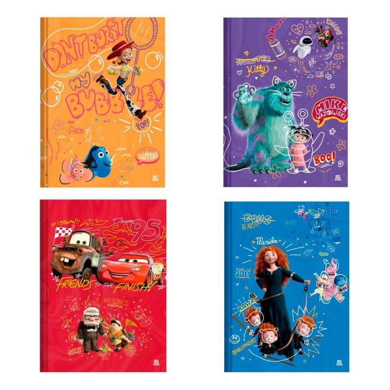 CADERNO BROCHURAO CAPA DURA 160 FOLHAS COLEGIAL PIXAR ANIMATIVA - REF. 10836 - PACOTE COM 2 UNIDADES