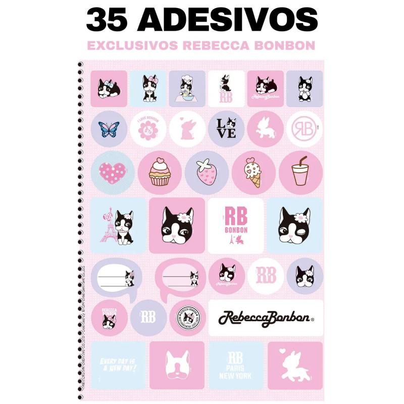 CADERNO 1 MATERIA CAPA DURA 80 FOLHAS REBECCA BONBON ANIMATIVA - REF. 10788 - PACOTE COM 4 UNIDADES