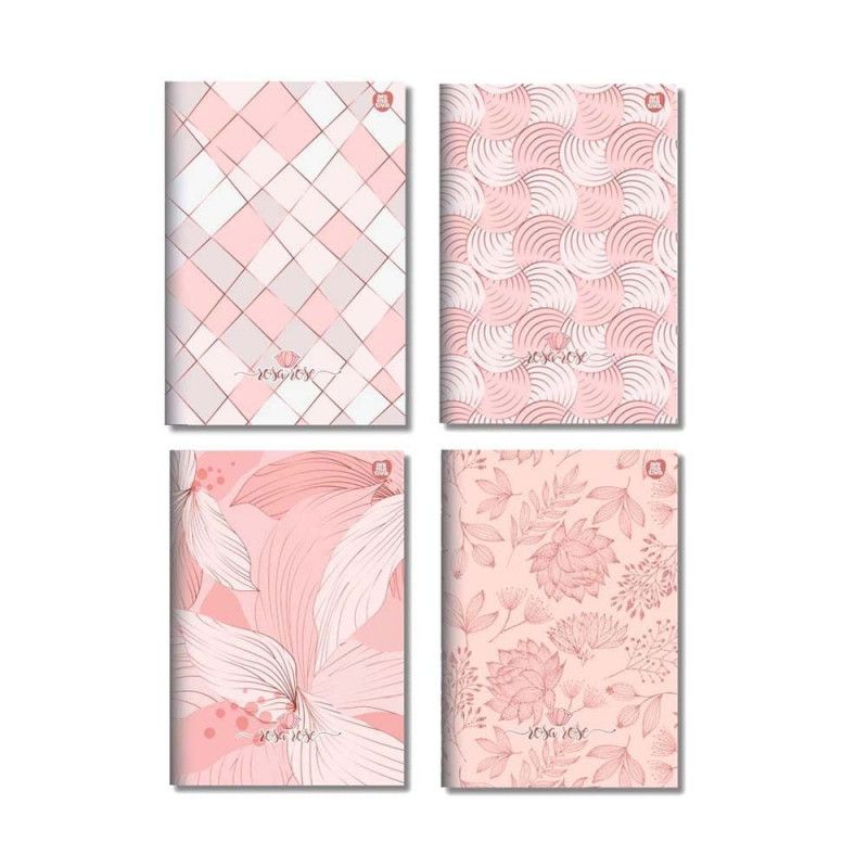 CADERNO BROCBHURA 1/4 CAPA DURA 80 FOLHAS ROSA ROSE ANIMATIVA - REF. 10817 - PACOTE COM 4 UNIDADES