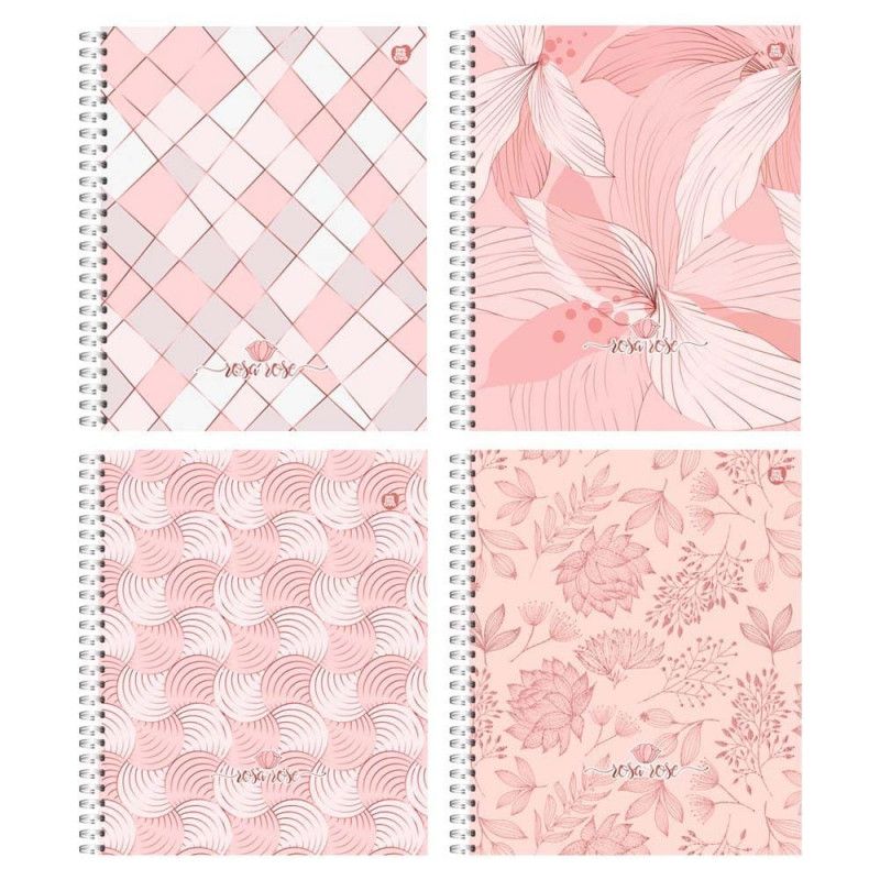CADERNO 1 MATERIA CAPA FLEXIVEL 80 FOLHAS ROSA ROSE ANIMATIVA - REF. 10819 - PACOTE COM 4 UNIDADES