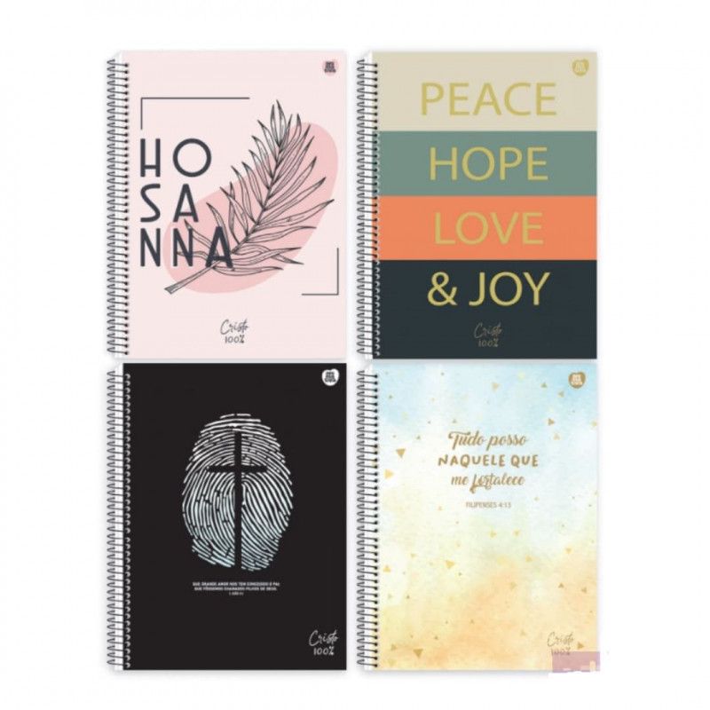 CADERNO 1 MATERIA CAPA DURA 80 FOLHAS CRISTO 100 ANIMATIVA - REF. 10170 - PACOTE COM 4 UNIDADES