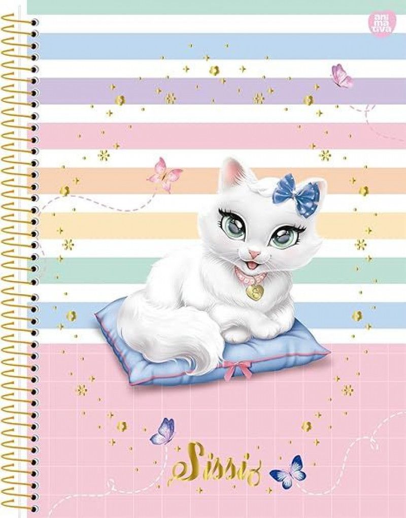 CADERNO 1 MATERIA CAPA DURA 80 FOLHAS SISSI ANIMATIVA - REF. 10191 - PACOTE COM 4 UNIDADES