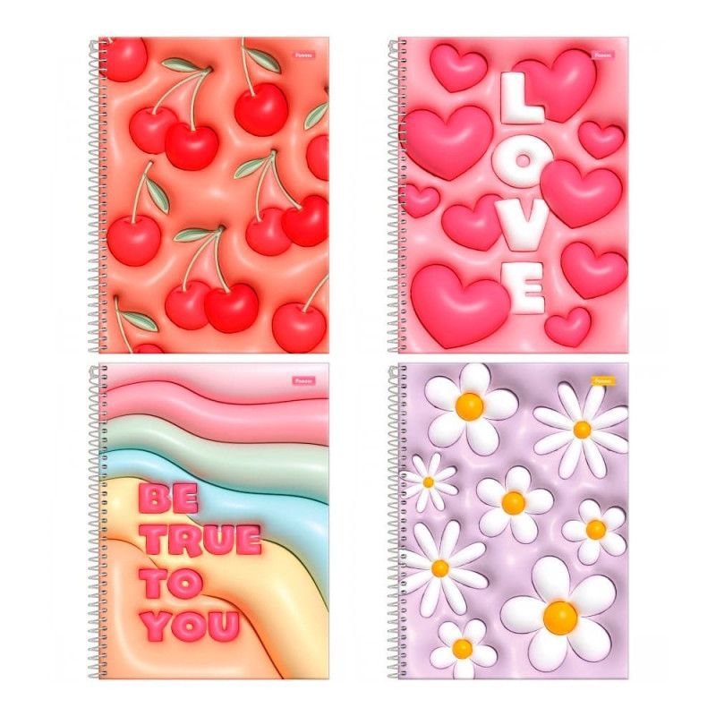 CADERNO 10 MATERIAS CAPA DURA 160 FOLHAS NICECREAM FORONI - REF. 6935 - PACOTE COM 4 UNIDADES