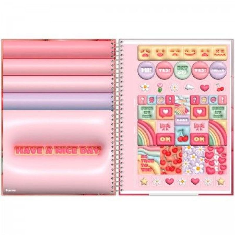 CADERNO 10 MATERIAS CAPA DURA 160 FOLHAS NICECREAM FORONI - REF. 6935 - PACOTE COM 4 UNIDADES