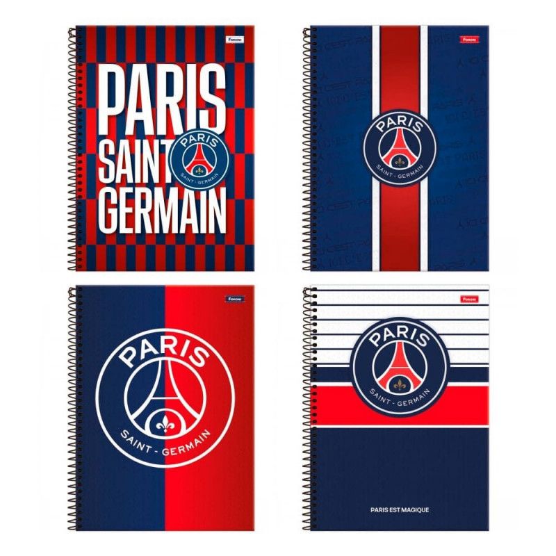 CADERNO 15 MATERIA CAPA DURA 240 FOLHAS PSG FORONI - REF. 7097 - PACOTE COM 2 UNIDADES