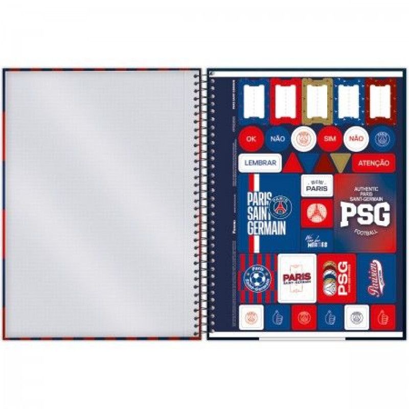 CADERNO 15 MATERIA CAPA DURA 240 FOLHAS PSG FORONI - REF. 7097 - PACOTE COM 2 UNIDADES