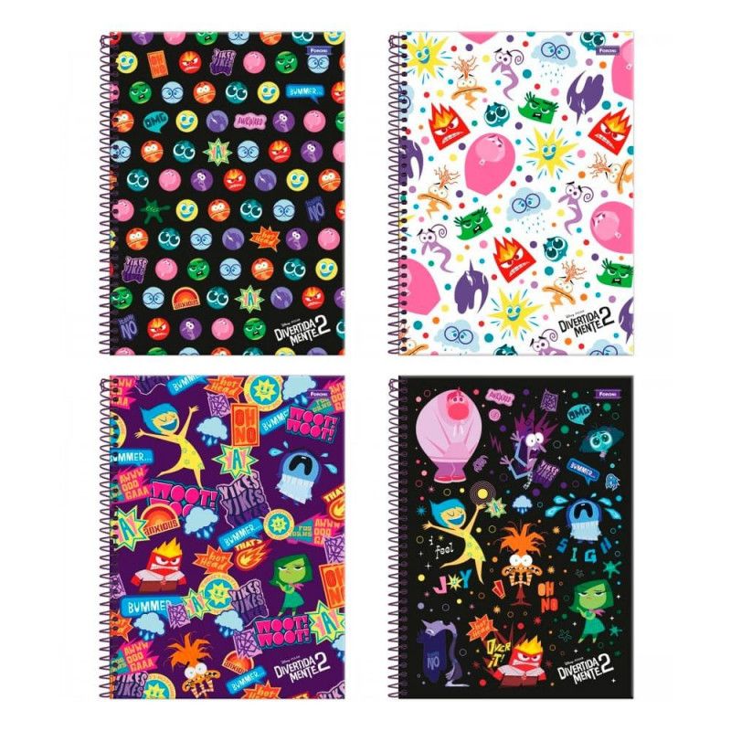 CADERNO 10 MATERIAS CAPA DURA 160 FOLHAS DIVERTIDAMENTE 2 FORONI - REF. 9096 - PACOTE COM 4 UNIDADES