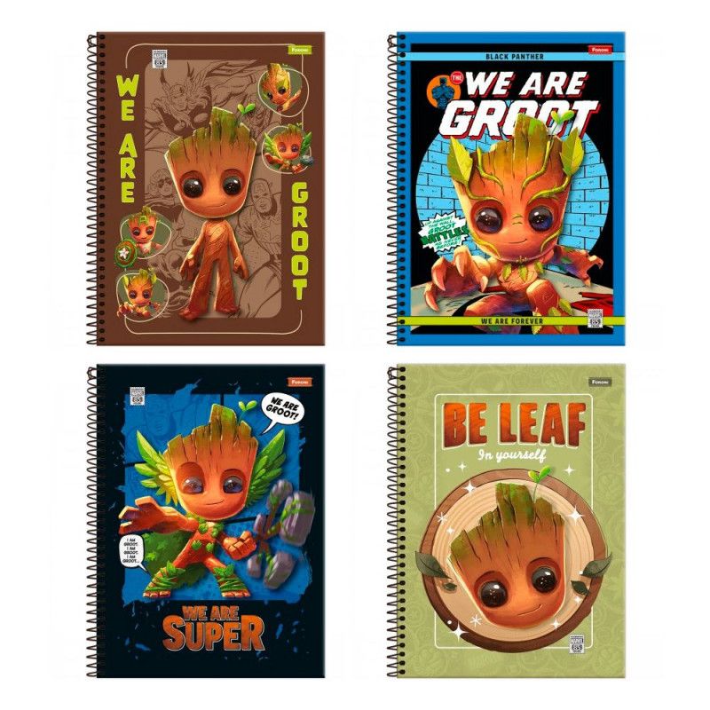 CADERNO 1 MATERIA CAPA DURA 80 FOLHAS GROOT FORONI - REF. 9334 - PACOTE COM 4 UNIDADES